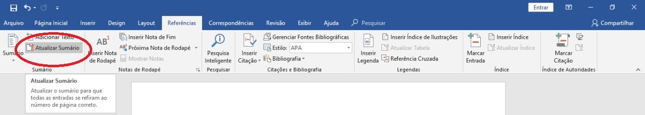 atualizar o sumário no word