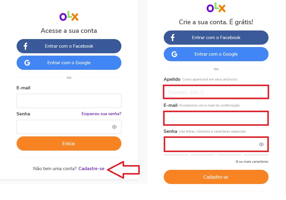 Como se cadastrar na OLX